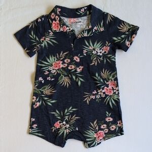 NWOT old navy tropical floral collared summer romper cotton 6-12 months baby boy